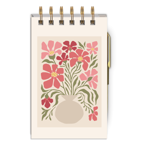 Notepad -Spiral with Pen, Style: Flower