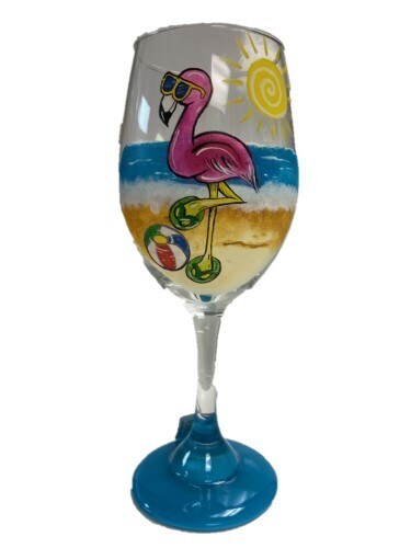 Wine Glass- Handpainted Flamingo