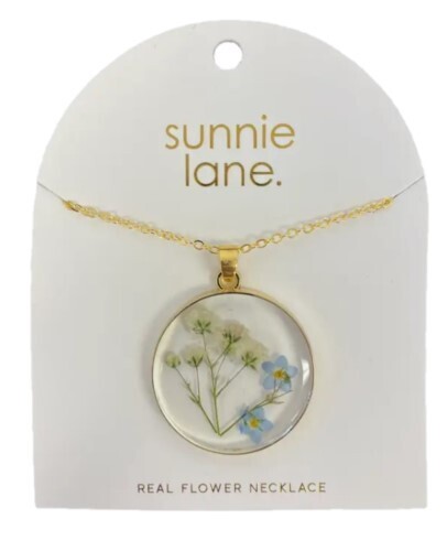 Necklace - Pressed Flowers, Style: Blue and White