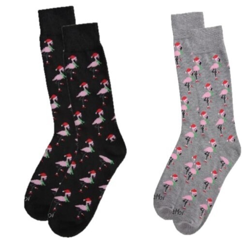 Socks - Men&#39;s Holiday Flamingos, Black or Grey 10-13