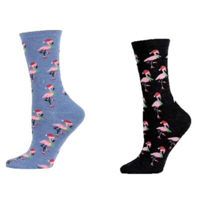 Socks - Men's Holiday Flamingo Black or Denim (9-11)