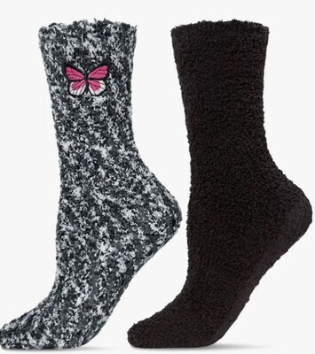 Socks - Butterfly Embroidered Cozy Crew 2pk