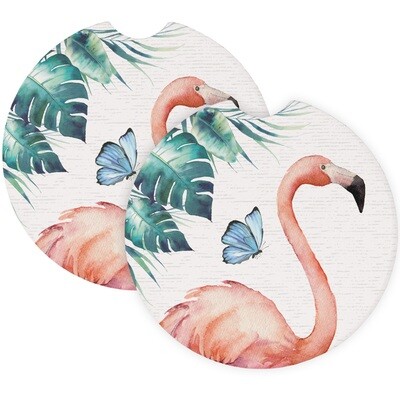 Car Coasters- Flamingo Butterfly (2Pk)