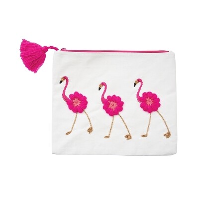Pouch - Embroider and Beads Flamingoes