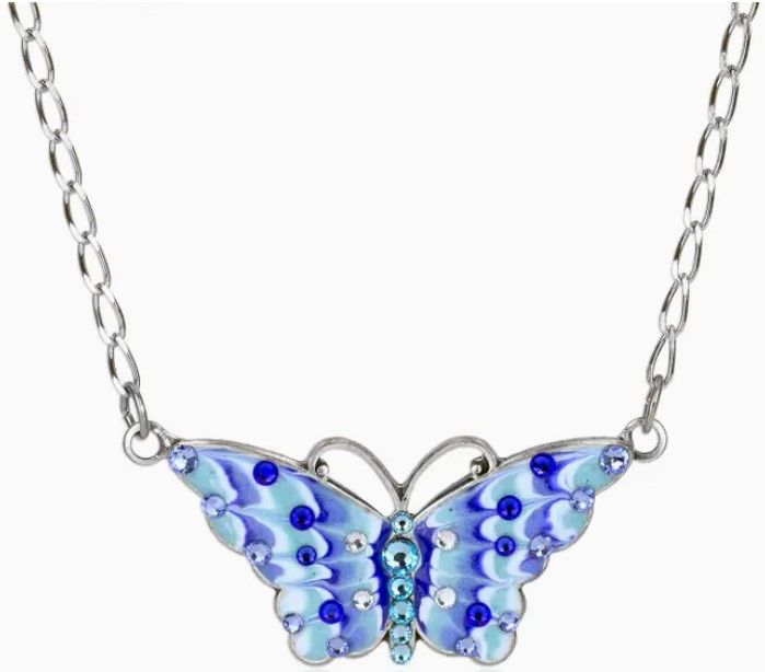 Necklace - AK Enamel Blue Stone Butterfly