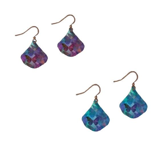 Earrings - Ginko Leaf Shaped w/ Butterfly Prints