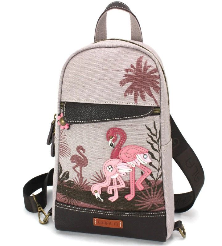 Chala - Canvas Sling Bag with Flamingo Trio