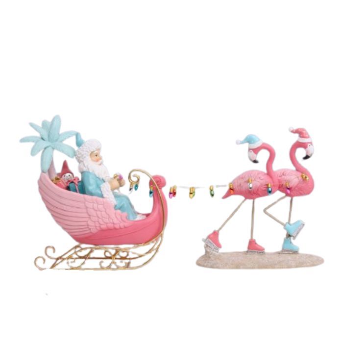 Statue - Santa&#39;s Sleigh with Flamingos