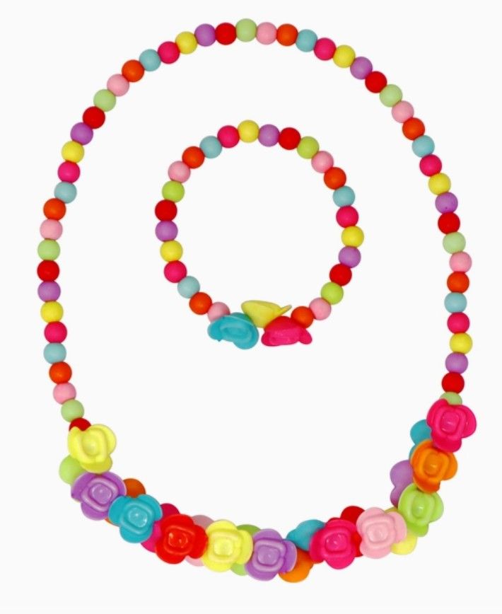 Necklace and Bracelet Vibrant Flowers Set