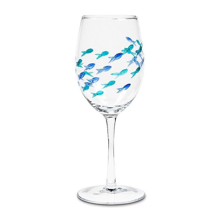 Wine Glass - Blue/Green Fish
