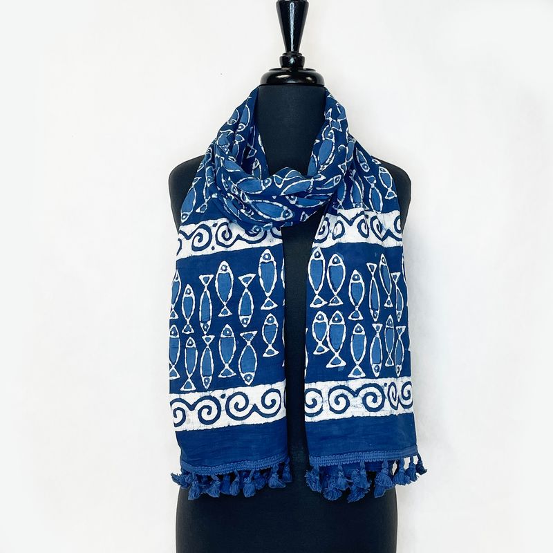 Scarf - Indigo Fish