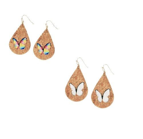 Earrings - Multi-Color or White Butterflies Cork