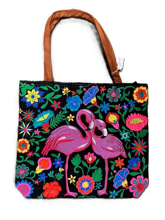 Tote - Flamingo Embroidered Handmade