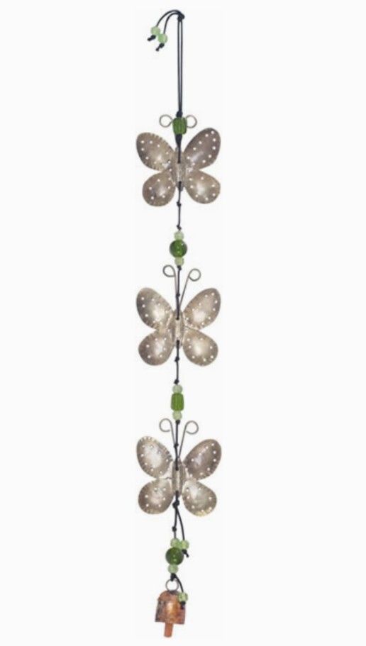 Wind Chime - Triple Butterfly w/ Green Beads and a Bell
