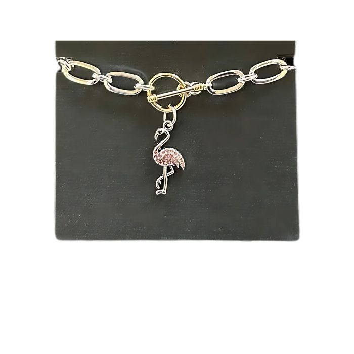 Bracelet -  Two -Toned Link w/ Flamingo Charm