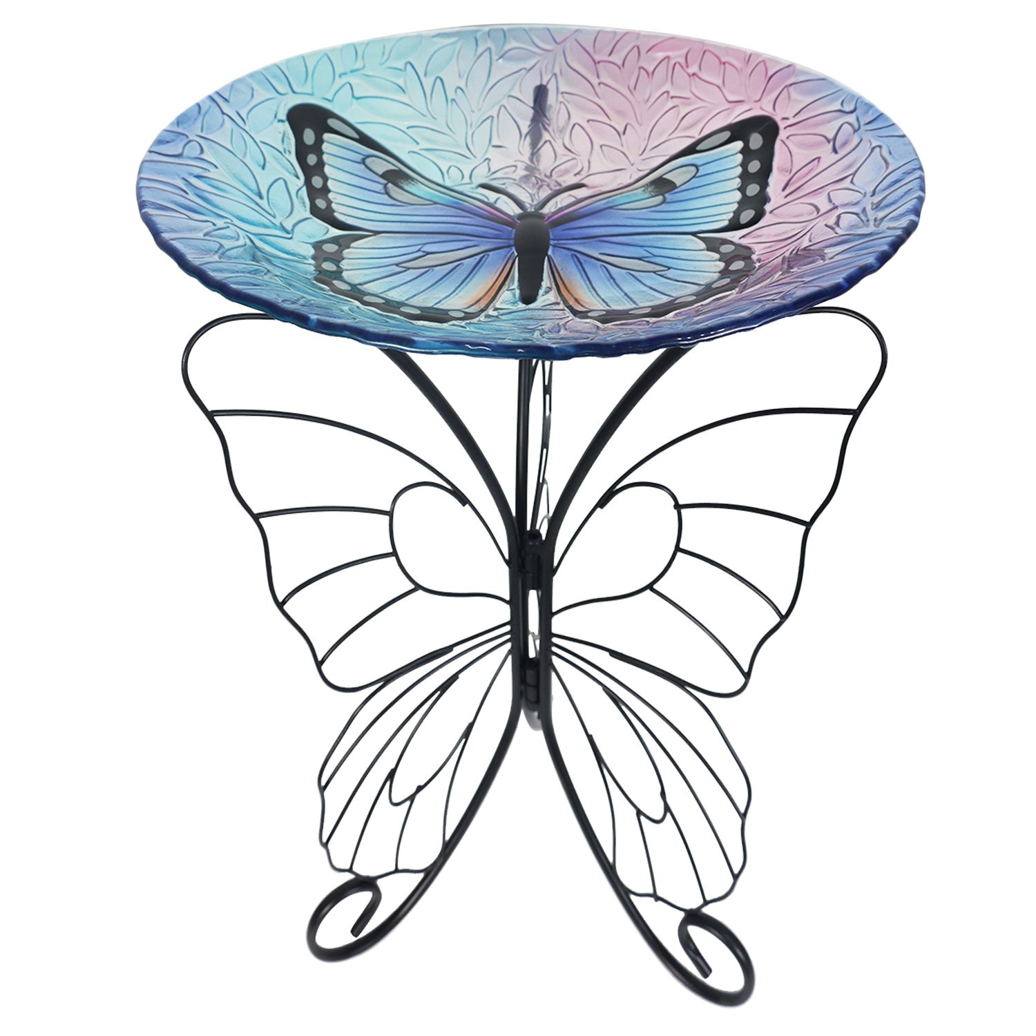 Birdbath - Colorful Glass and Stand Butterfly