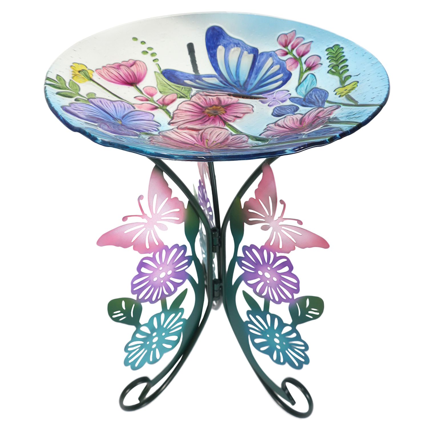 Birdbath - Colored Butterfly Stand with Glass Bath