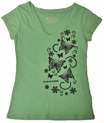 T-Shirt - Mint Butterfly V-Neck