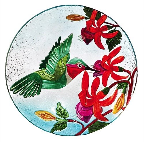 Birdbath Bowl - Hummingbird & Flower