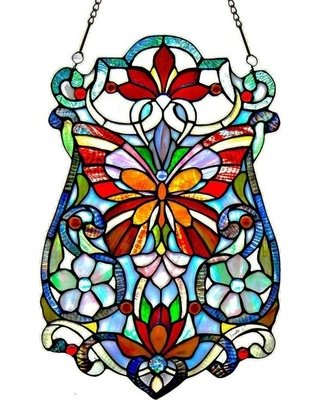 Panel - Stained Glass Butterfly & Flowers