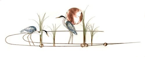 Wall Art - Bovano - Large Heron Pair with Copper Sun
