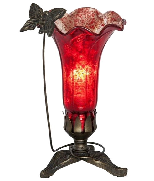 Lamp - 9"H Red Hand Blown Mercury Glass Butterfly Lily