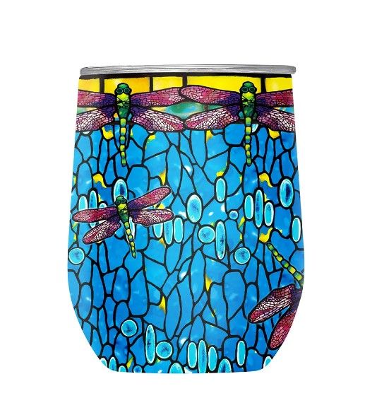 Stemless Wine - Tiffany Dragonflies
