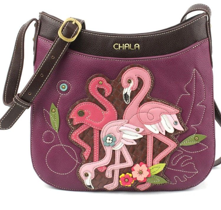 Chala - Cresent Crossbody Three Flamingoes