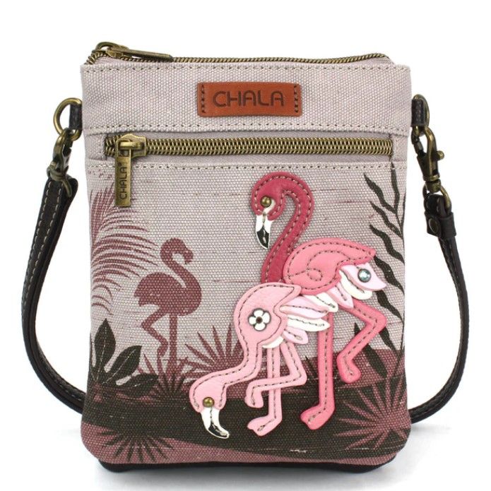 Chala - Double Pocket Crossbody Flamingo Trio