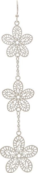 Earring - Silver Three Flower Link