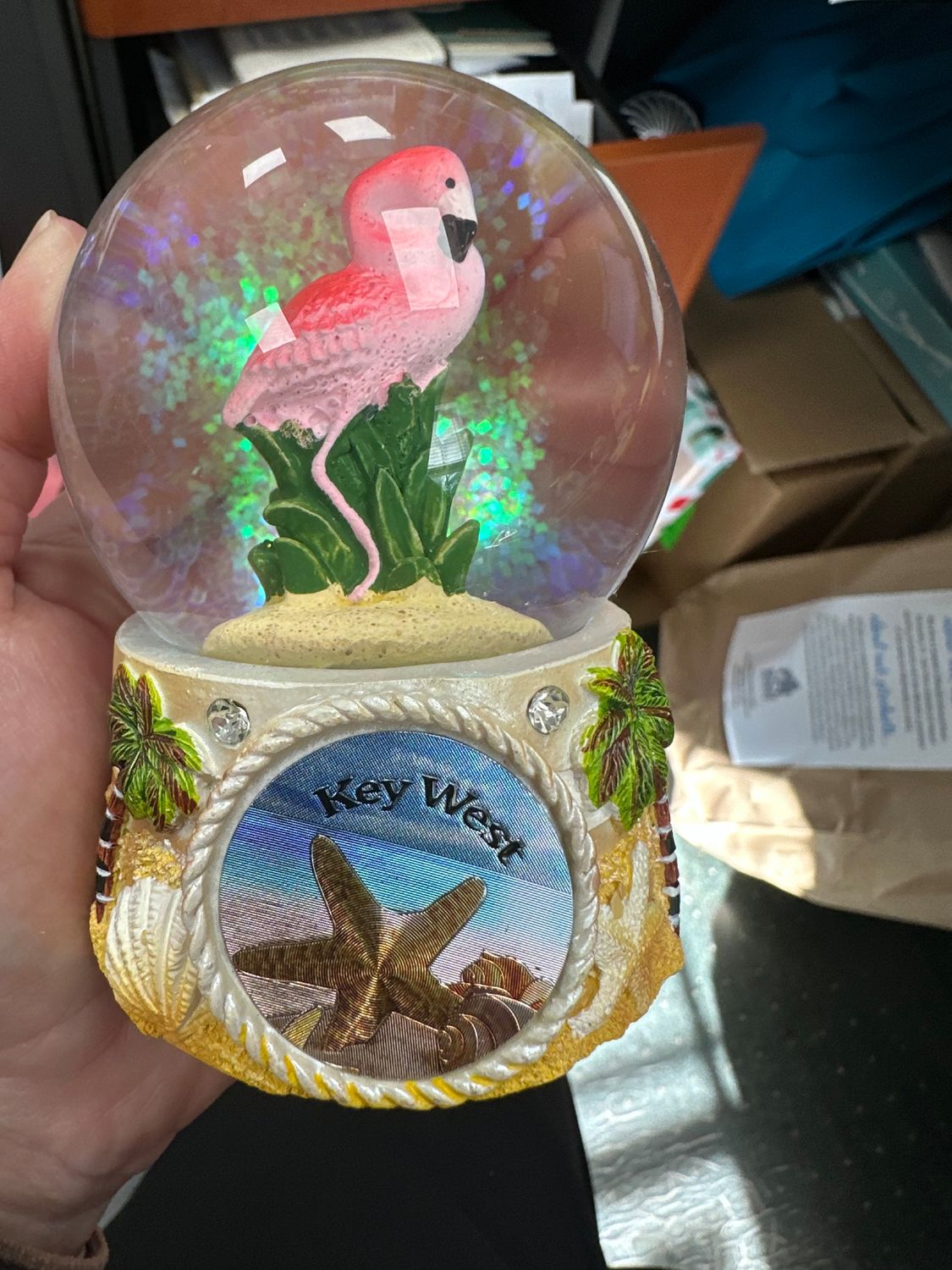 Snow Globe - Starfish w/ Flamingo