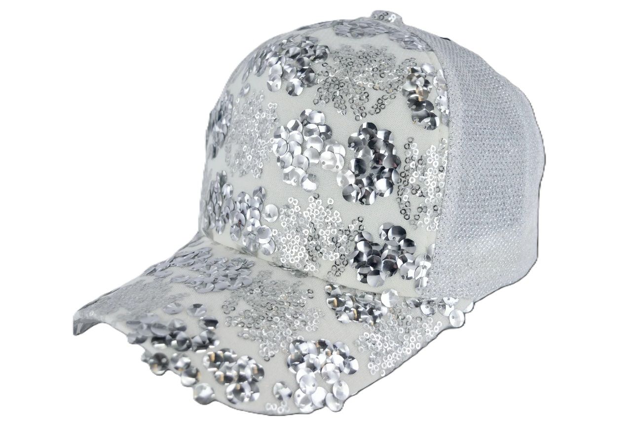 Hat - White and Silver Sequin