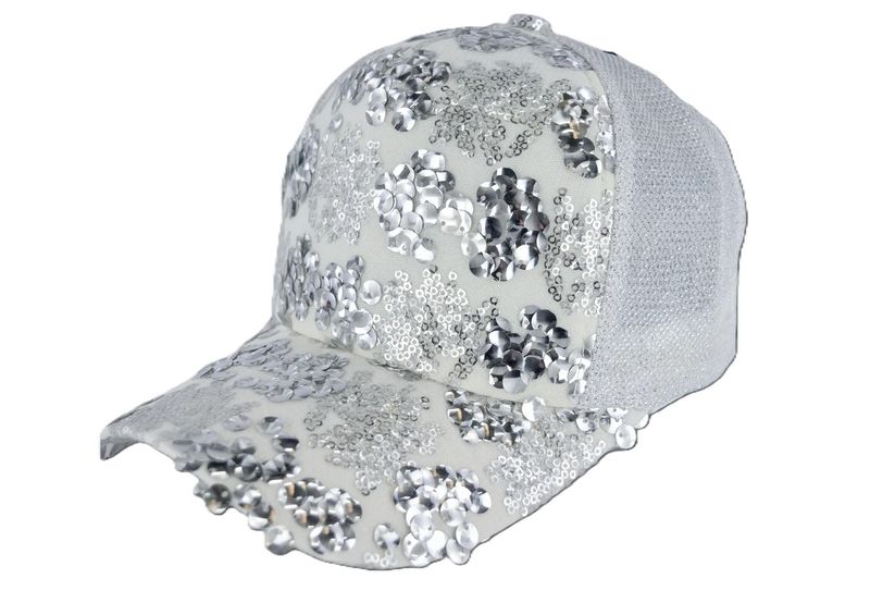 Hat - White and Silver Sequin