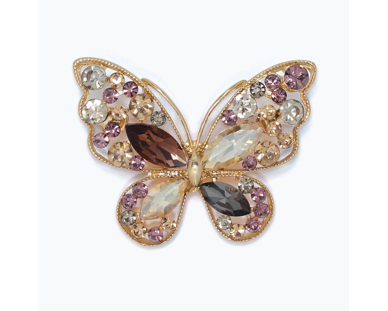 Pin - Gold Butterfly w/ Mauve Crystals