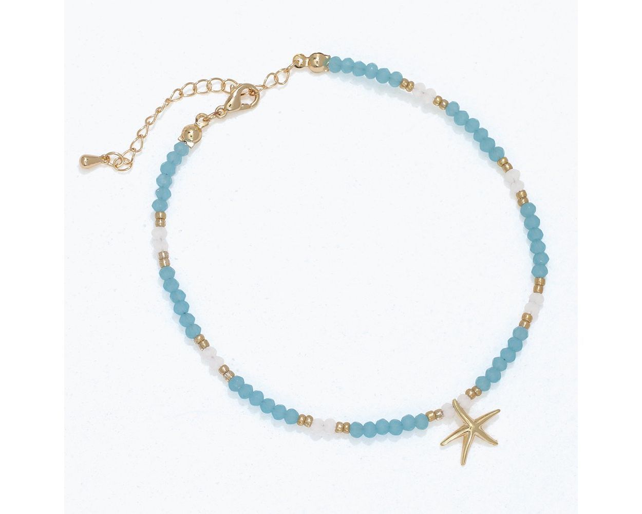 Anklet - Gold Starfish with Blue Beads