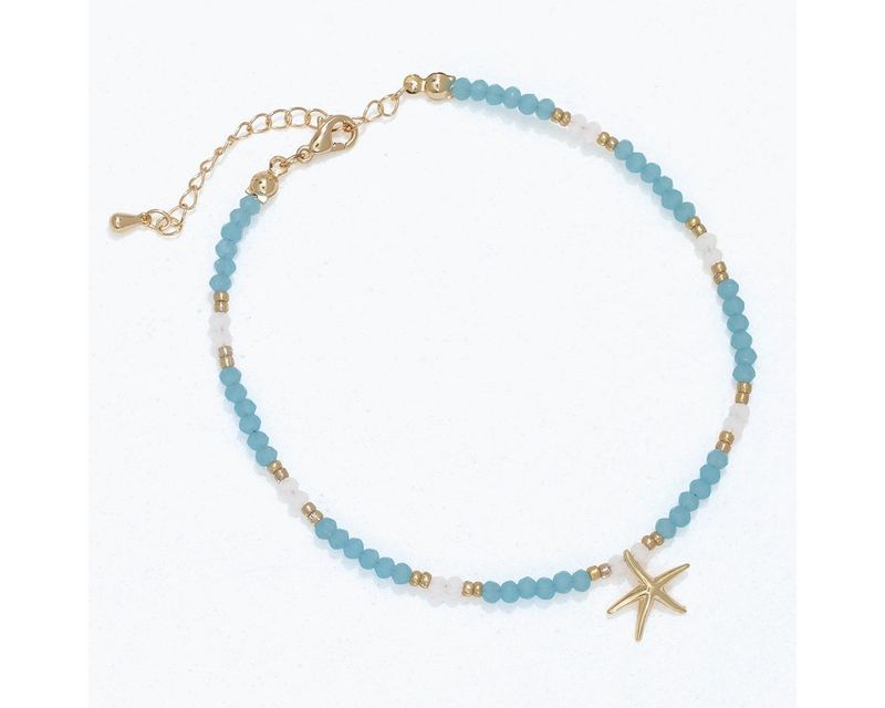 Anklet - Gold Starfish with Blue Beads