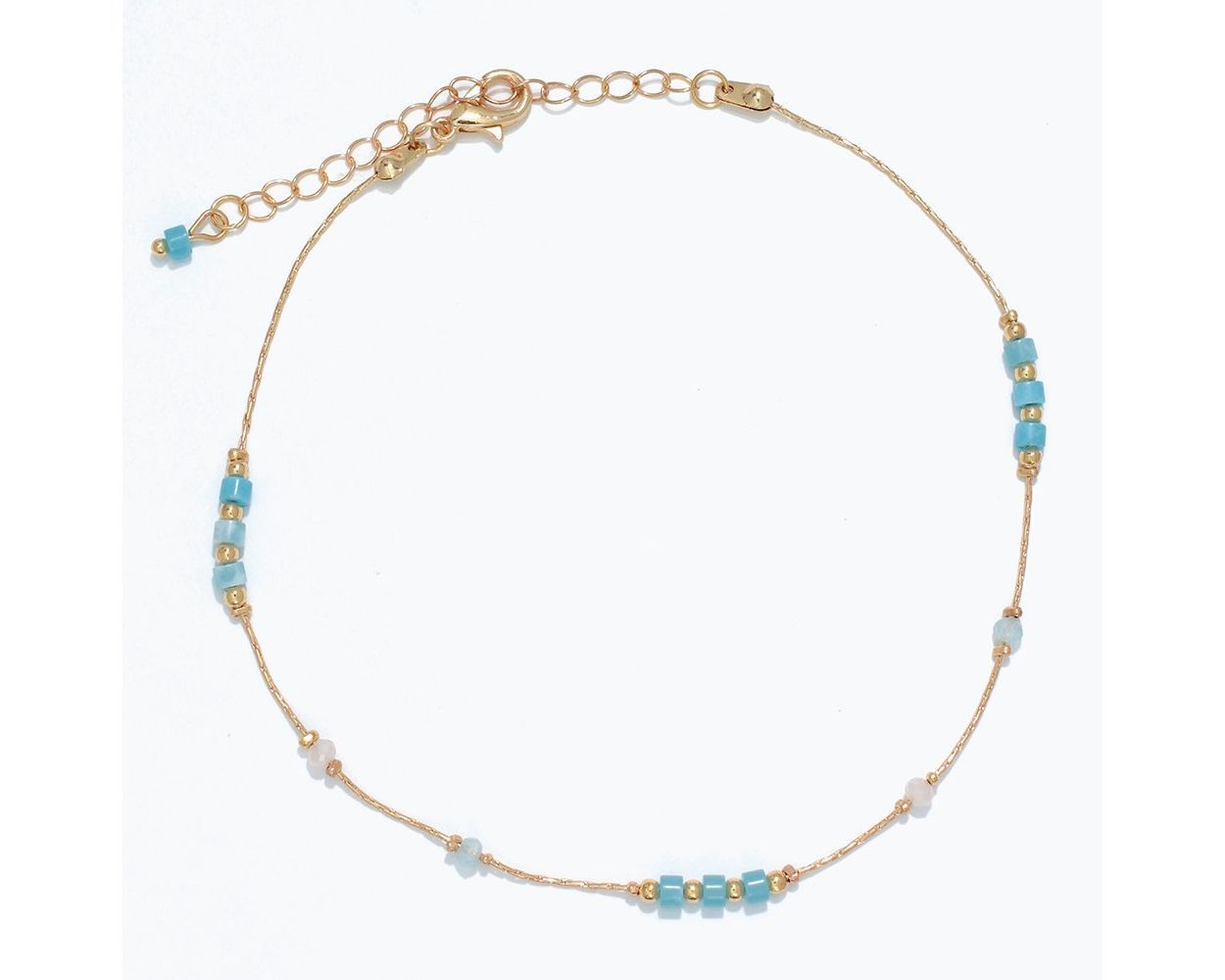 Anklet - Gold w/ Aqua Crystal Stations