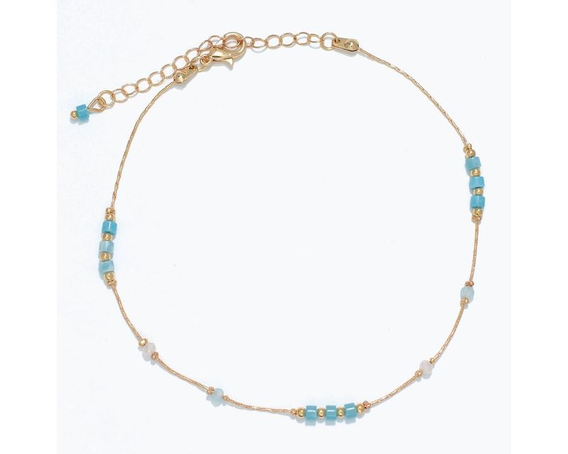 Anklet - Gold w/ Aqua Crystal Stations