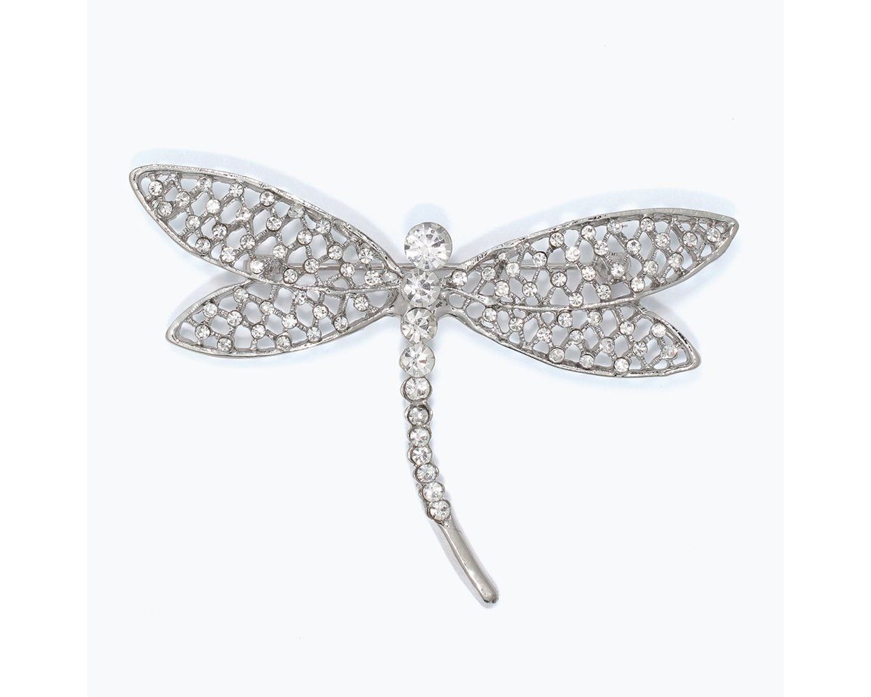 Pin - Dragonfly Silver w/ Clear Crystals