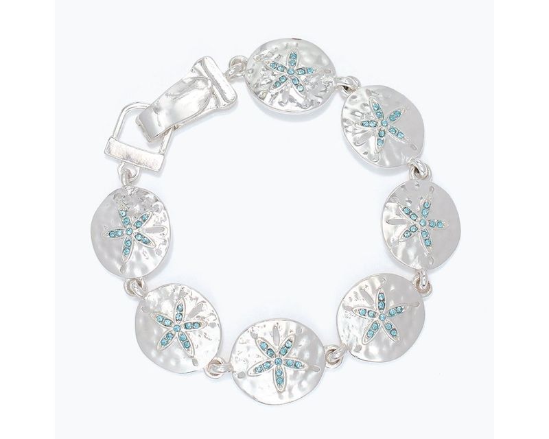 Bracelet  - Silver Sanddollars and Aqua Crystals