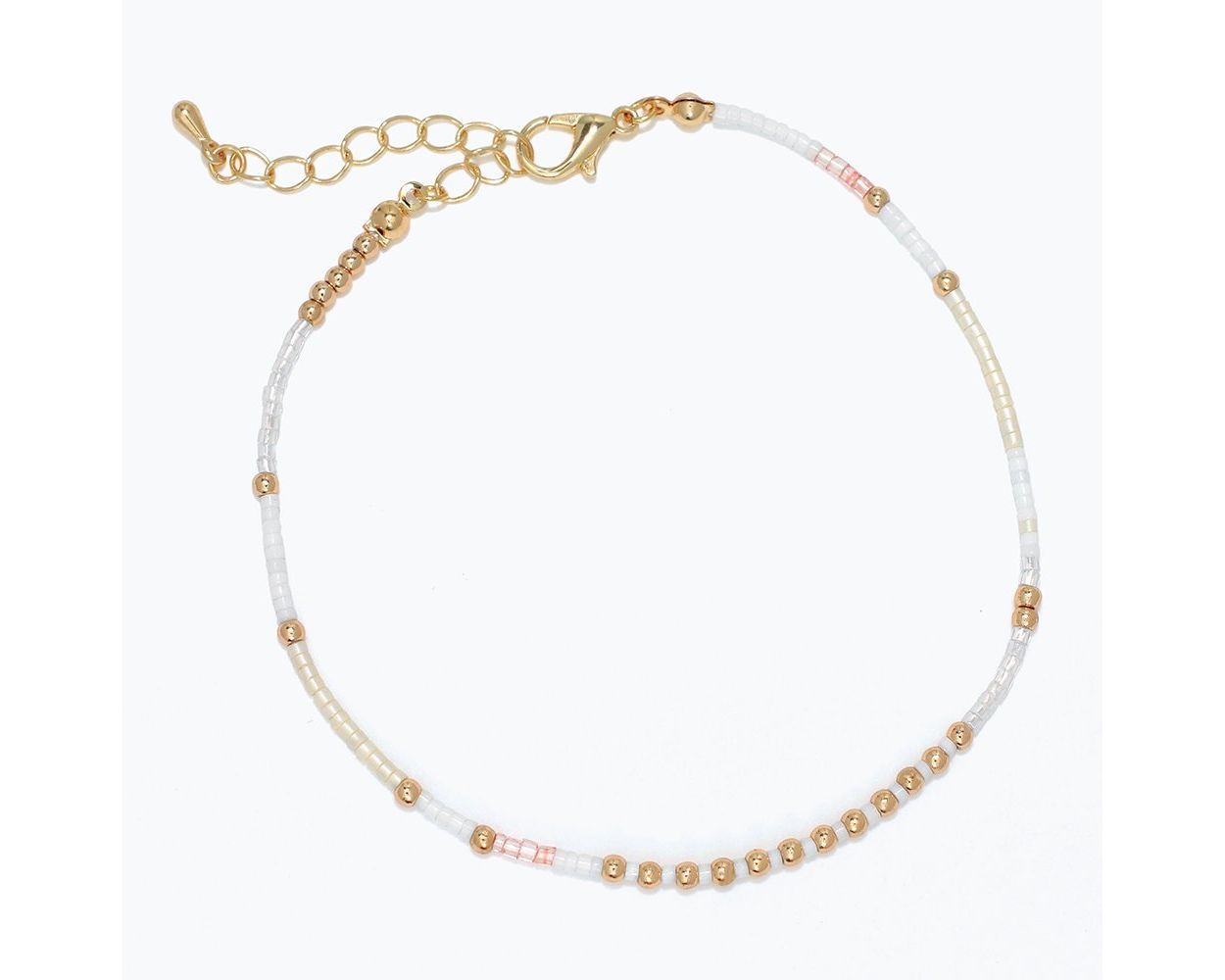 Anklet - White, Gold and Pink Seed Beads