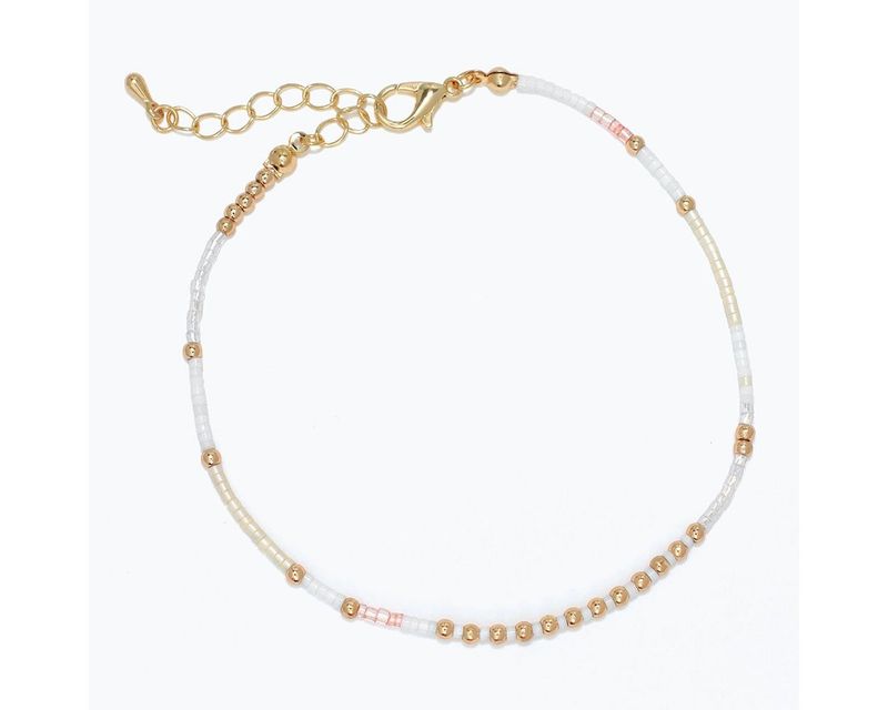 Anklet - White, Gold and Pink Seed Beads