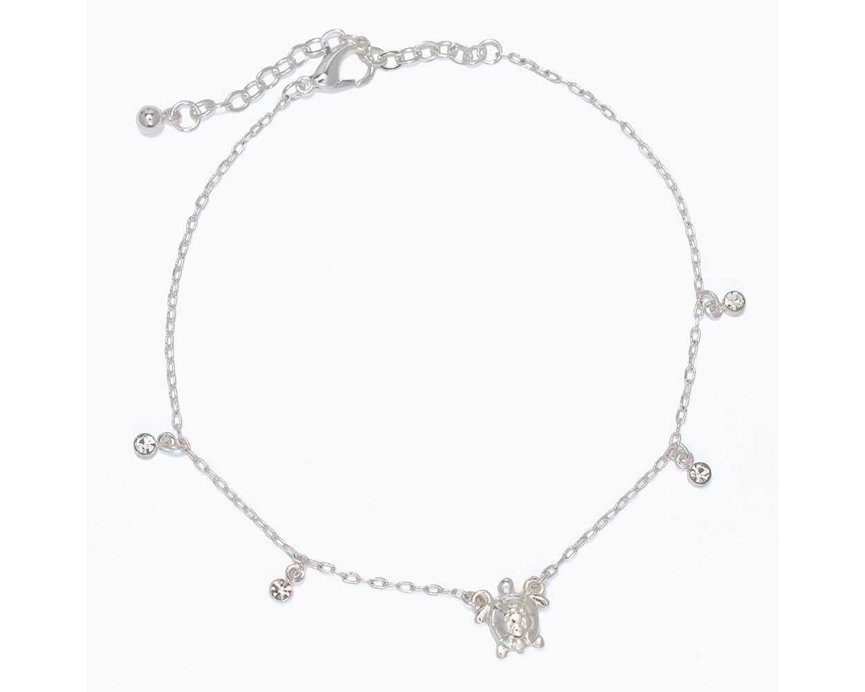 Anklet - Silver Turtle w/ Crystal Dangles