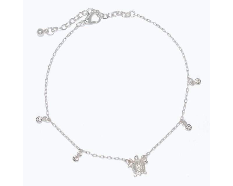Anklet - Silver Turtle w/ Crystal Dangles