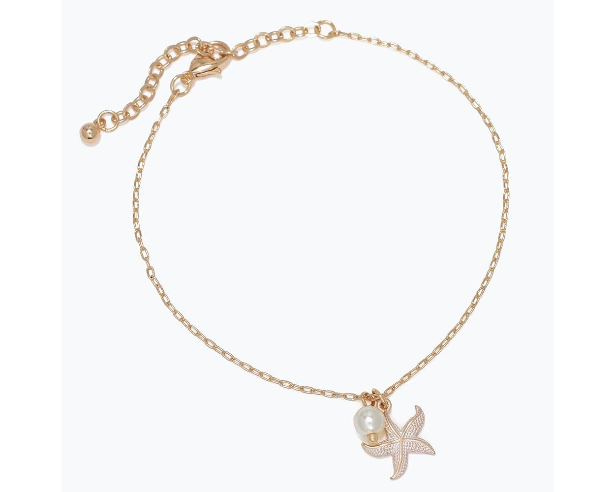Anklet - Gold with a Gold Starfish and Pearl Charm
