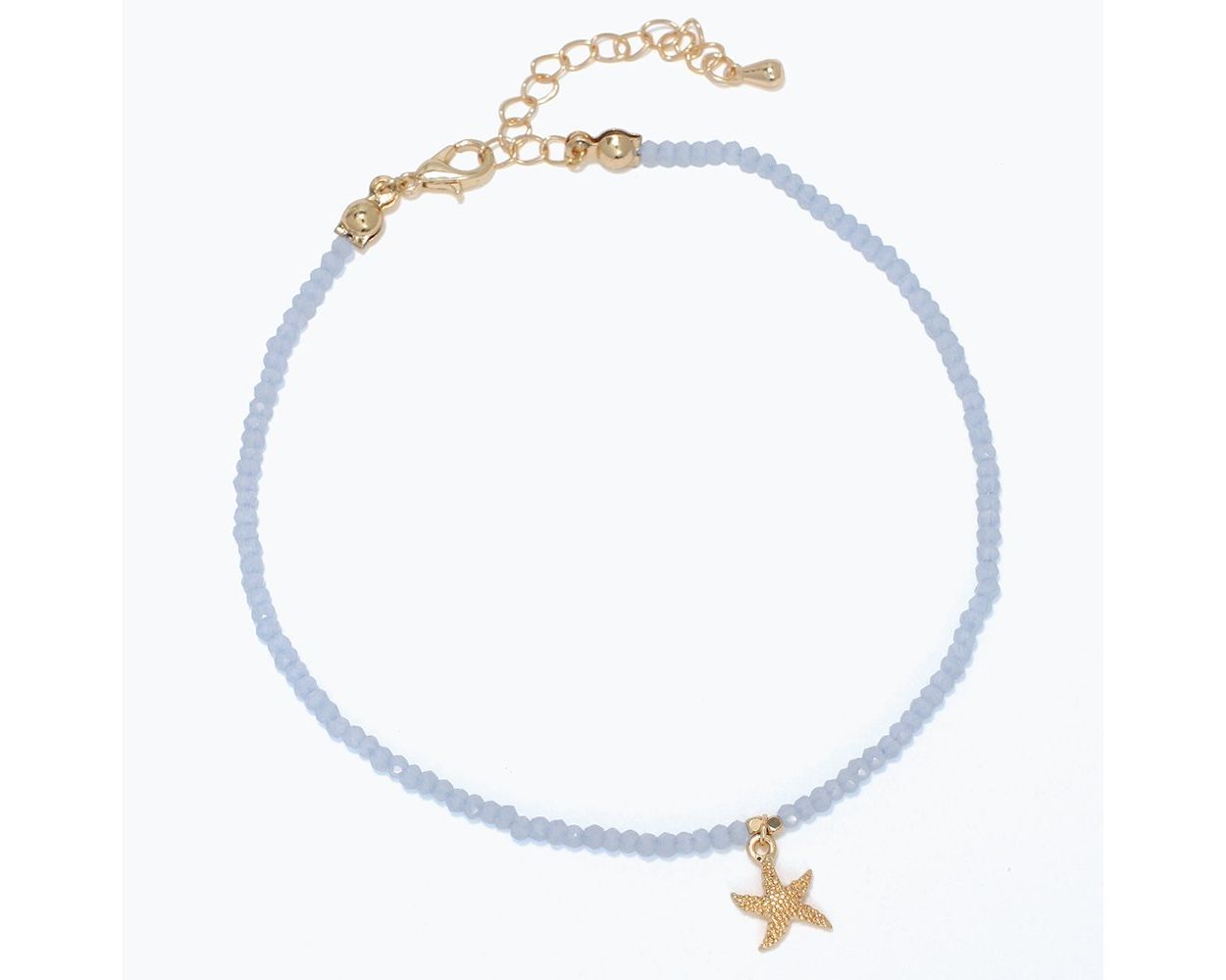 Anklet - Soft Blue Beads with Gold Starfish