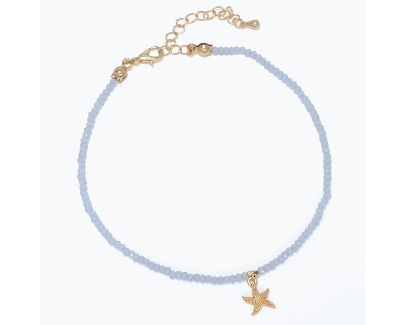 Anklet - Soft Blue Beads with Gold Starfish