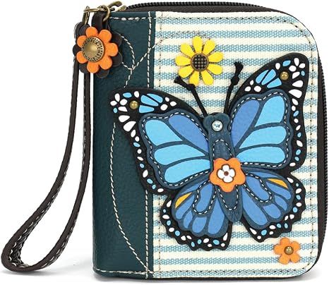 Chala - Zip-Around Wallet w/ Blue Butterfly and Stripes