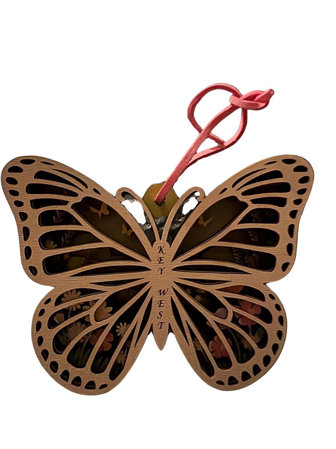 Ornament - Wooden Butterfly with Flowers