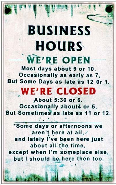 BUSINESS HOURS * 6'' x 11'' 10200